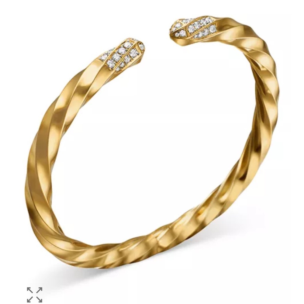 David Yurman Twisted Gold Bracelet with Diamond Tips